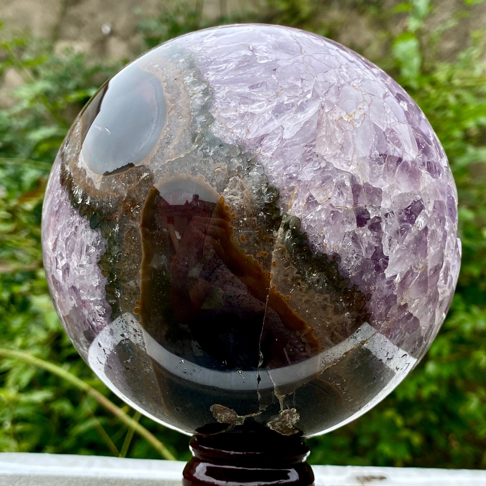 5.9LB Natural Amethyst Agate Sphere Polished Healing Crystal Ball Home Fe