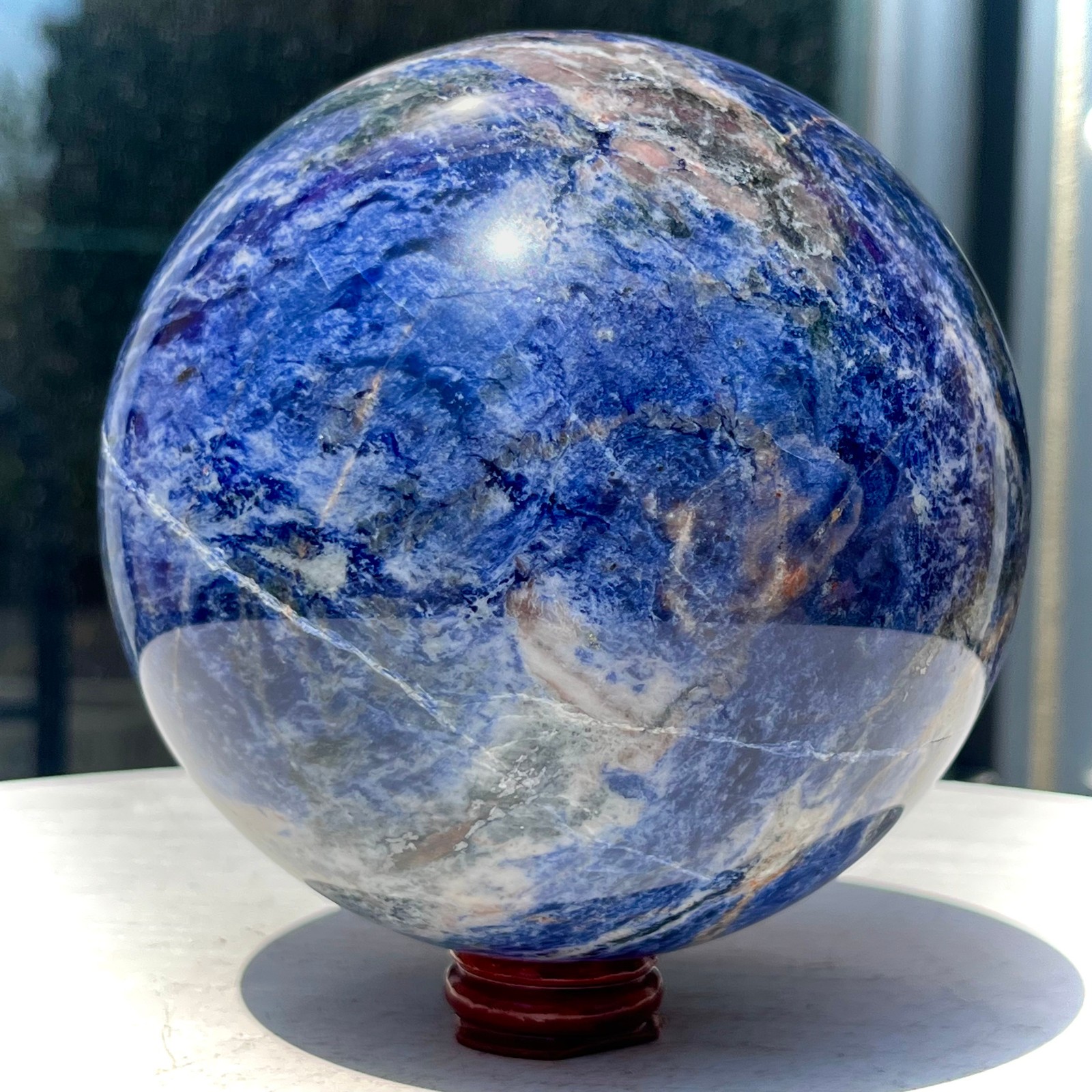 5.3 lb Shiny Blue Sodalite Crystal Ball with White Stripes Smooth Home Decor