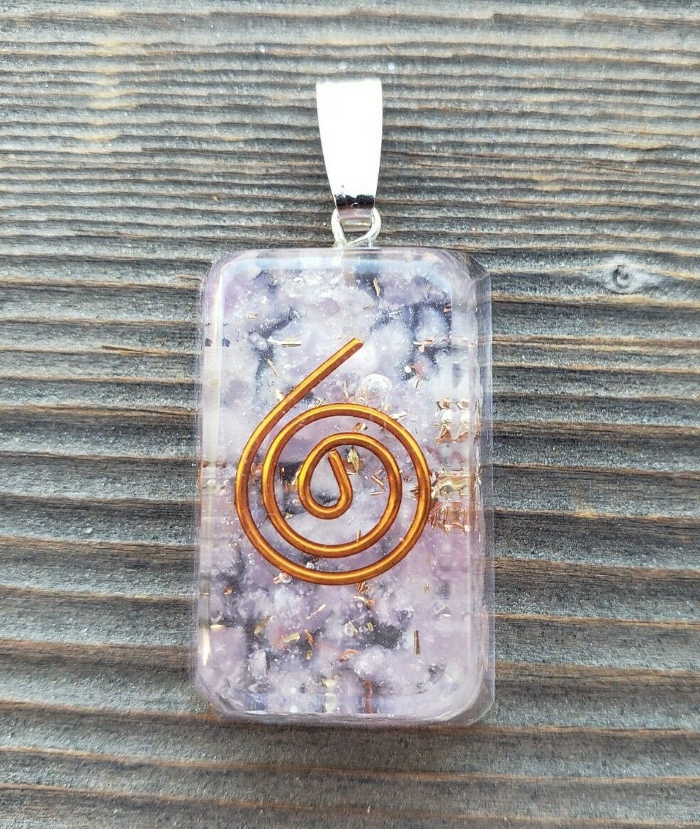 ORGONE LEPIDOLITE GEMSTONE RECTANGLE PENDANT ORGONITE (ONE)