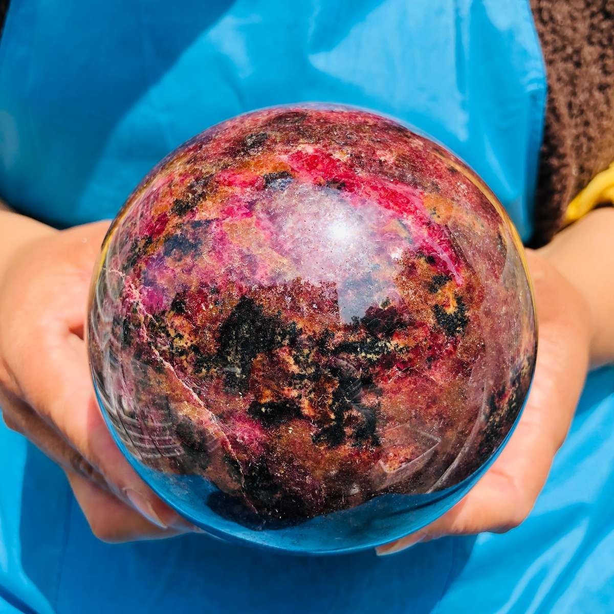 5.47LB Natural Rhodonite Crystal Sphere Pink Black Healing Gem Stone 4794