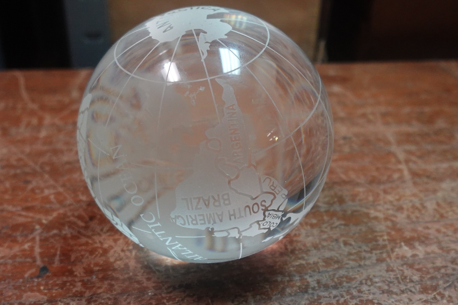 4″ tall World Globe Earth Sphere Etched Frosted Glass Ball Paperweight NO STAND