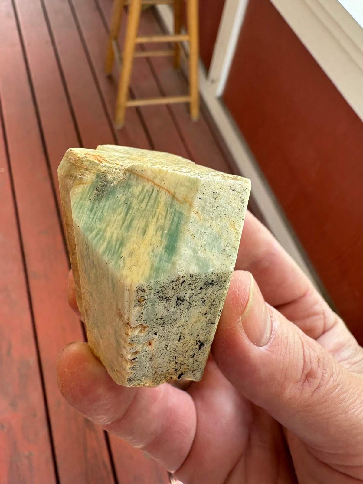 Amazonite, larger crystal, some Tourmaline, Spitskoppe, Namibia