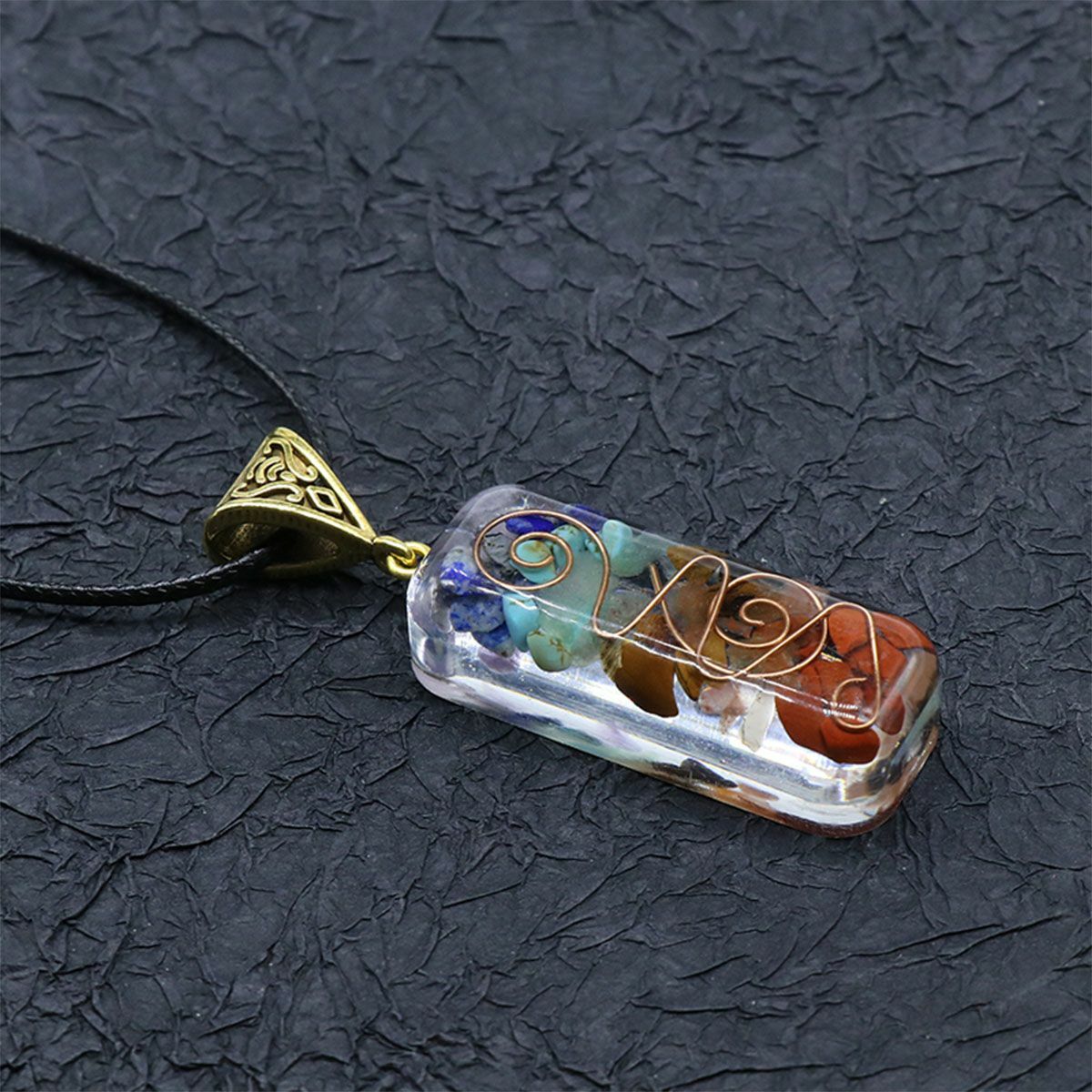 7 Chakra Gemstone Orgone Energy Generator Pendant Copper Coil Orgonite Necklace