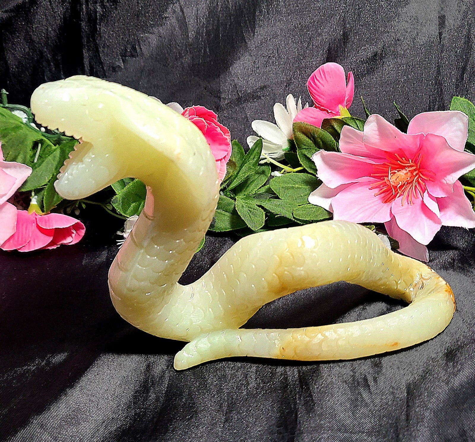 Rare XX Large 7″ 473g Afghan Jade Green Cobra Snake Stone Crystal Carving Statue