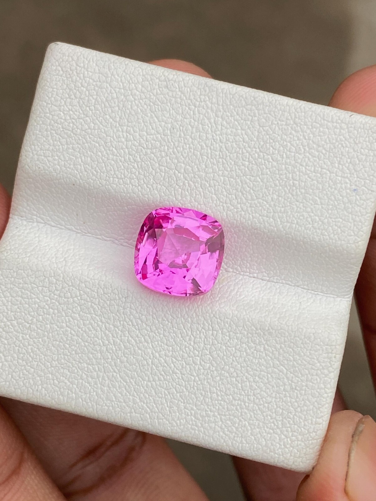 6 Ct Hot Pink Sapphire 10x10mm Gemstone, Cushion Cut Lab Gorwn Stone For Jewelry