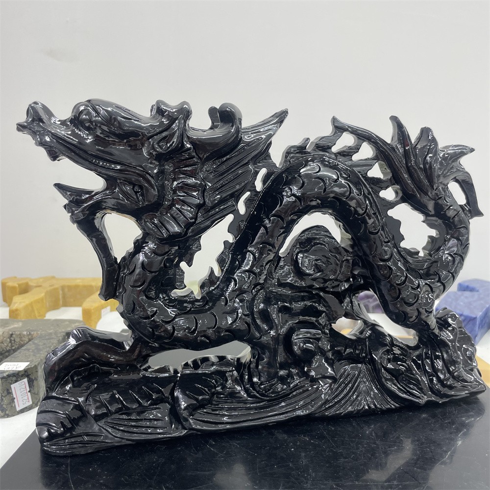 8.2LB 11.2″Natural Black Obsidian Dragon Crystal Healing Decor Ornament Reiki