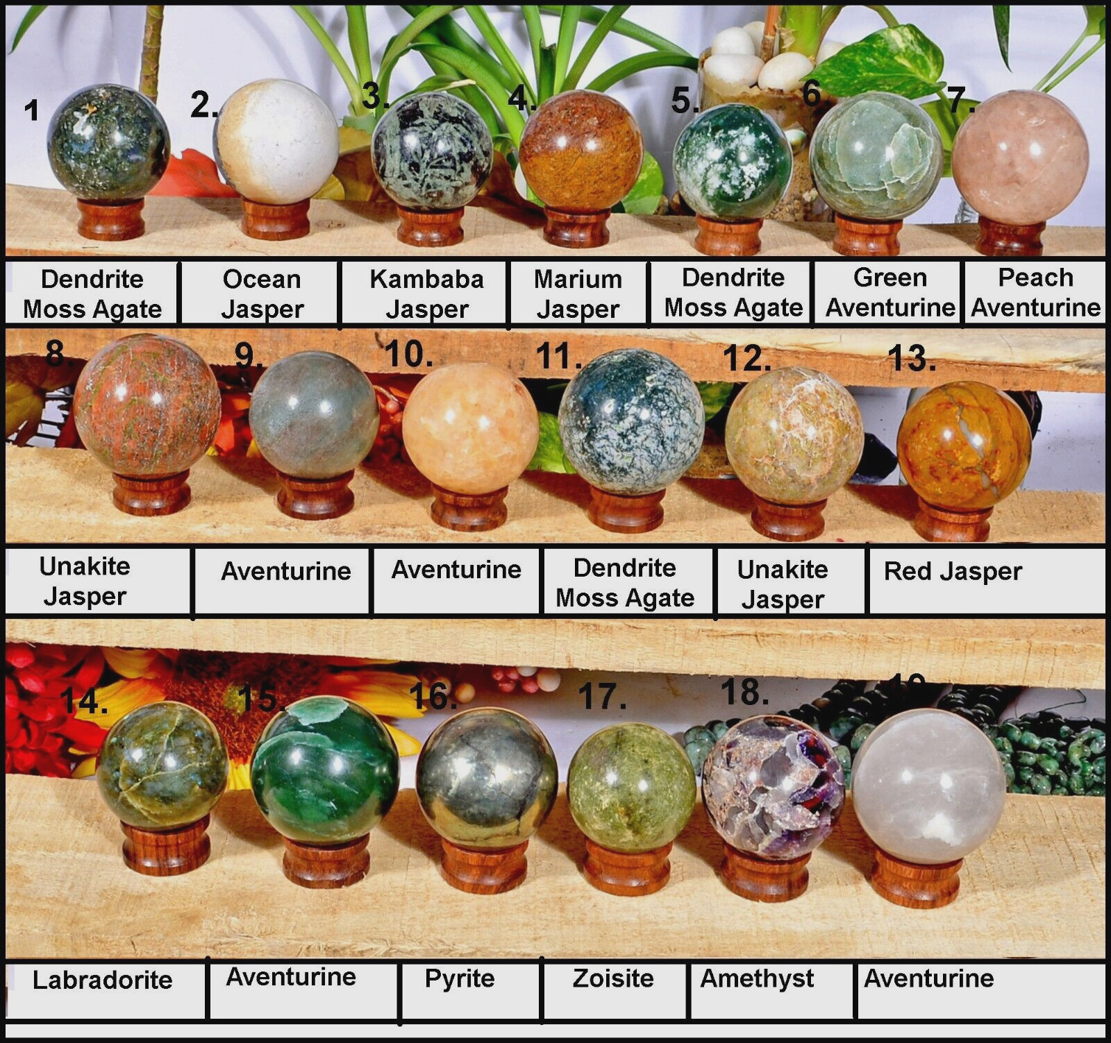 2.9 Kg/19 Pcs Natural Multi Color Huge Gems Sphere Crystal Mineral Healing