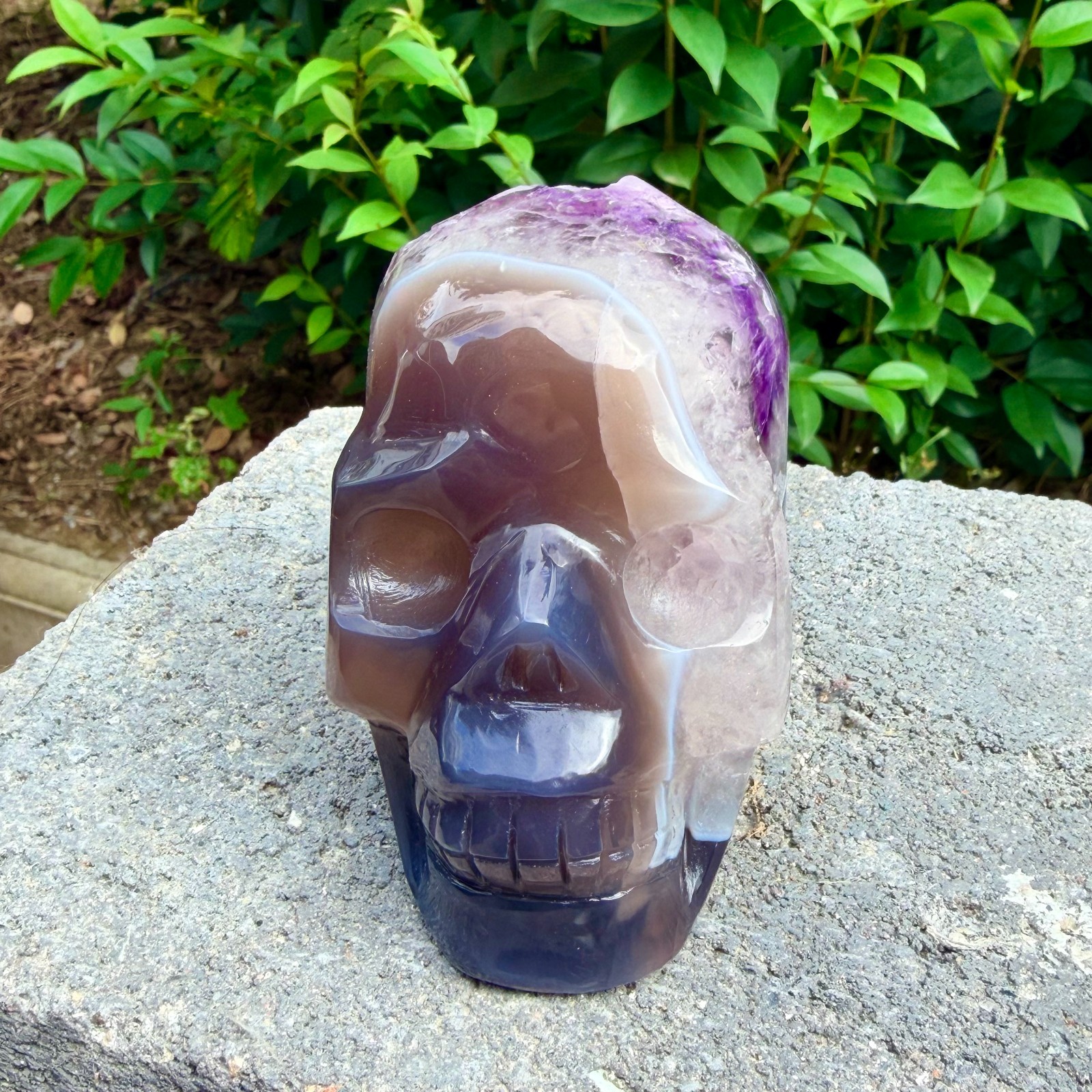 1.73lb Amethyst agate crystal cave skull, Rare hand carved skull specimen