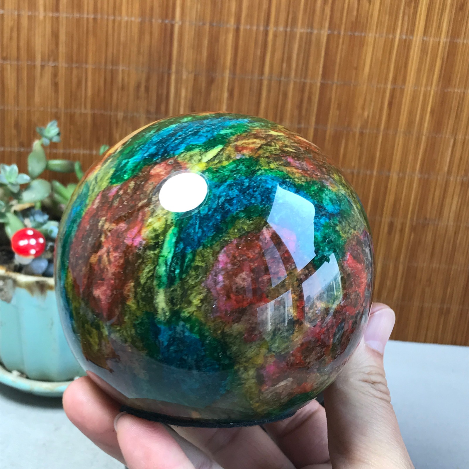 Natural “Seven Colors Jade” sphere Ball -Taiwan China 1.85kg Base Random A5808