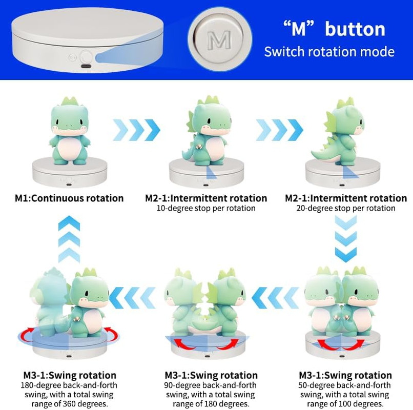 Rotating Display Stand with Type-C, 360 Motorized Spinning Display Turntable Adj