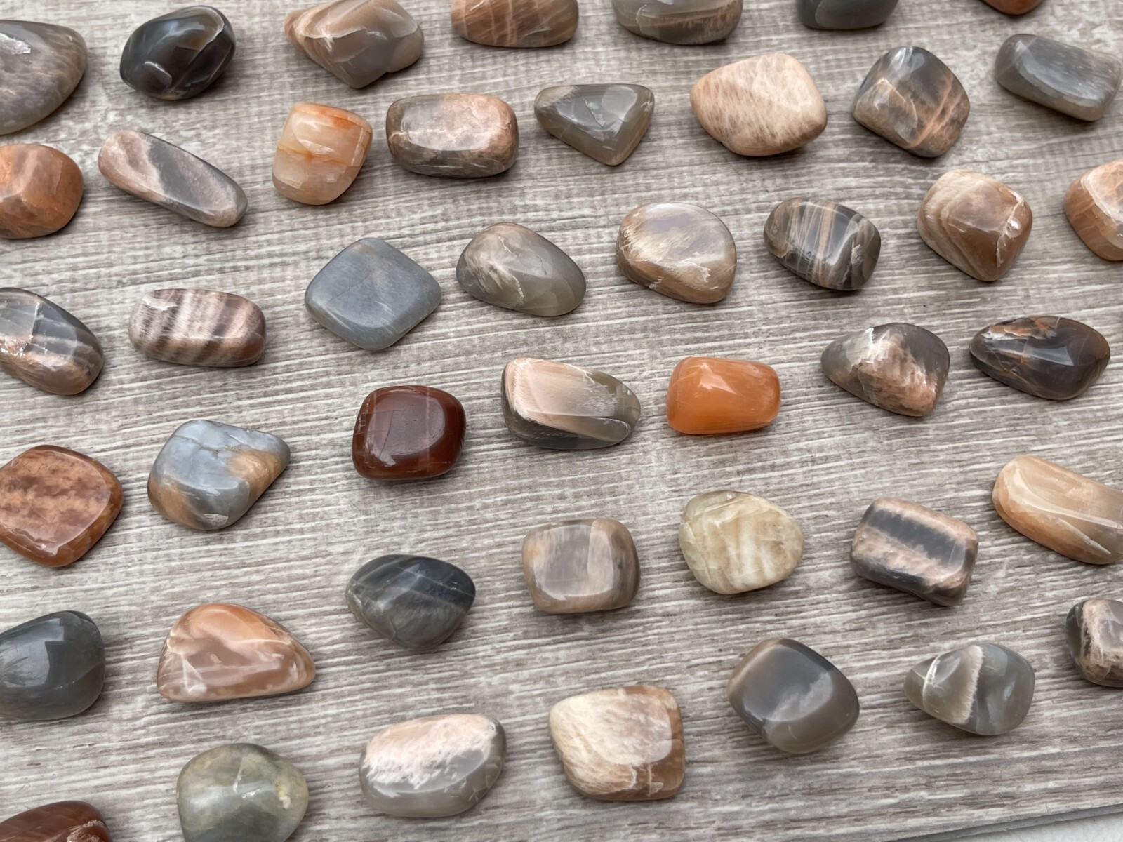Grade A++ Moonstone Multi Tumbled Stones, 0.75-1″ Tumbled Multicolored Moonstone
