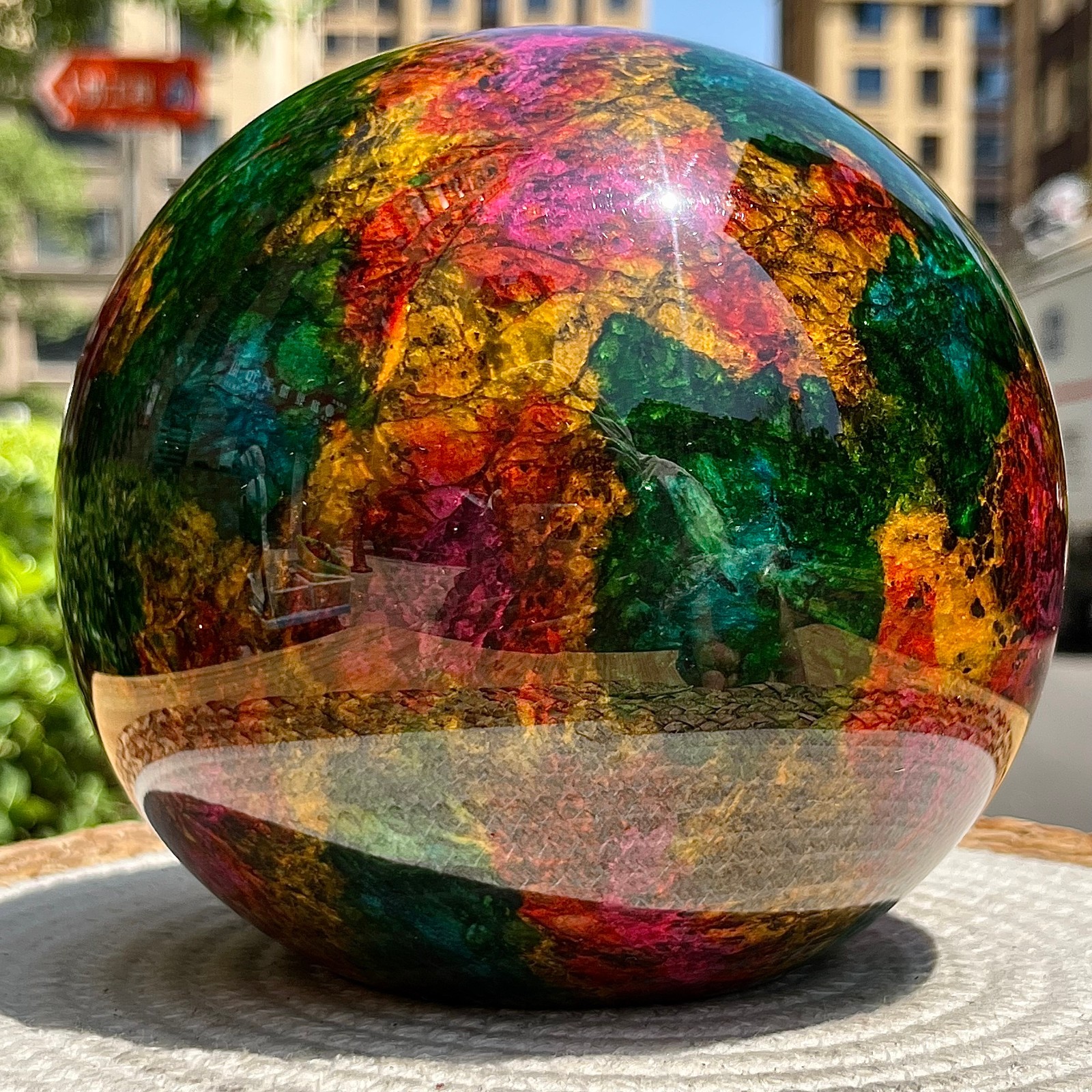 Natural Seven Colors Jade Polished Half Sphere with Flat Base for Decor 11.1 lb