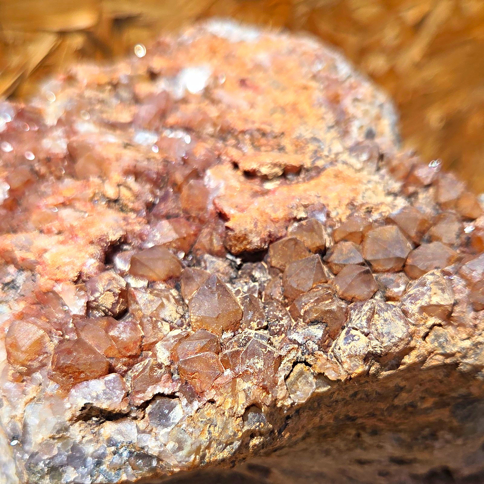 Brown Crystal Cluster on Rock Matrix Natural Mineral Specimen