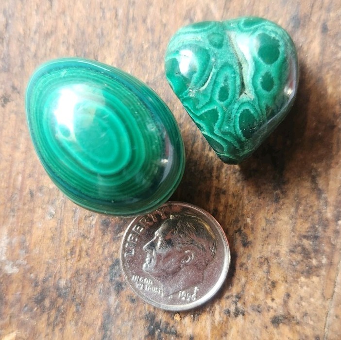 Natural Green MALACHITE Egg Polished and one not egg shaped