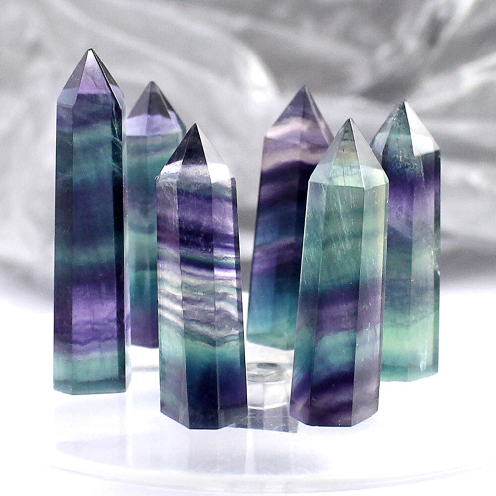 10PCS Rare Natural Rock Fluorite Quartz Crystal Stone Point Healing Obelisk NEW