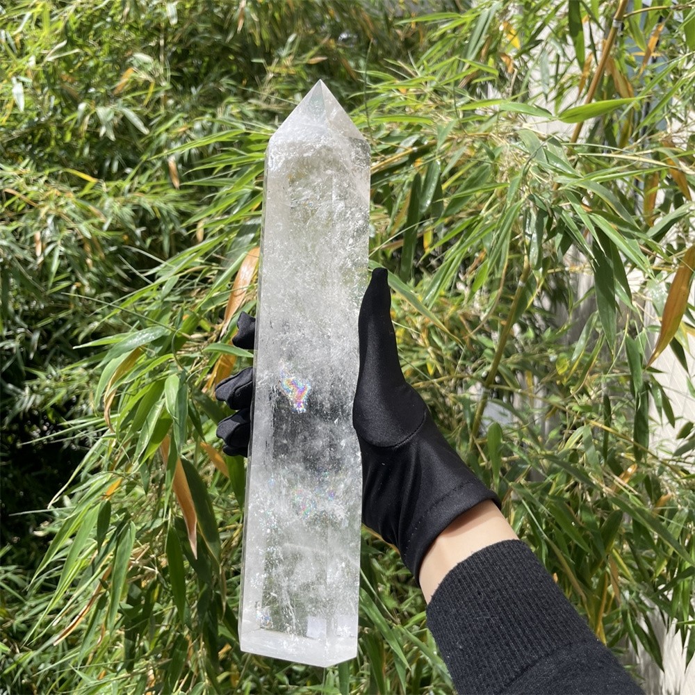 3.7LB 12.6″ Natural A++ Clear Quartz Obelisk Tower Crystal Reiki Decor Rainbow