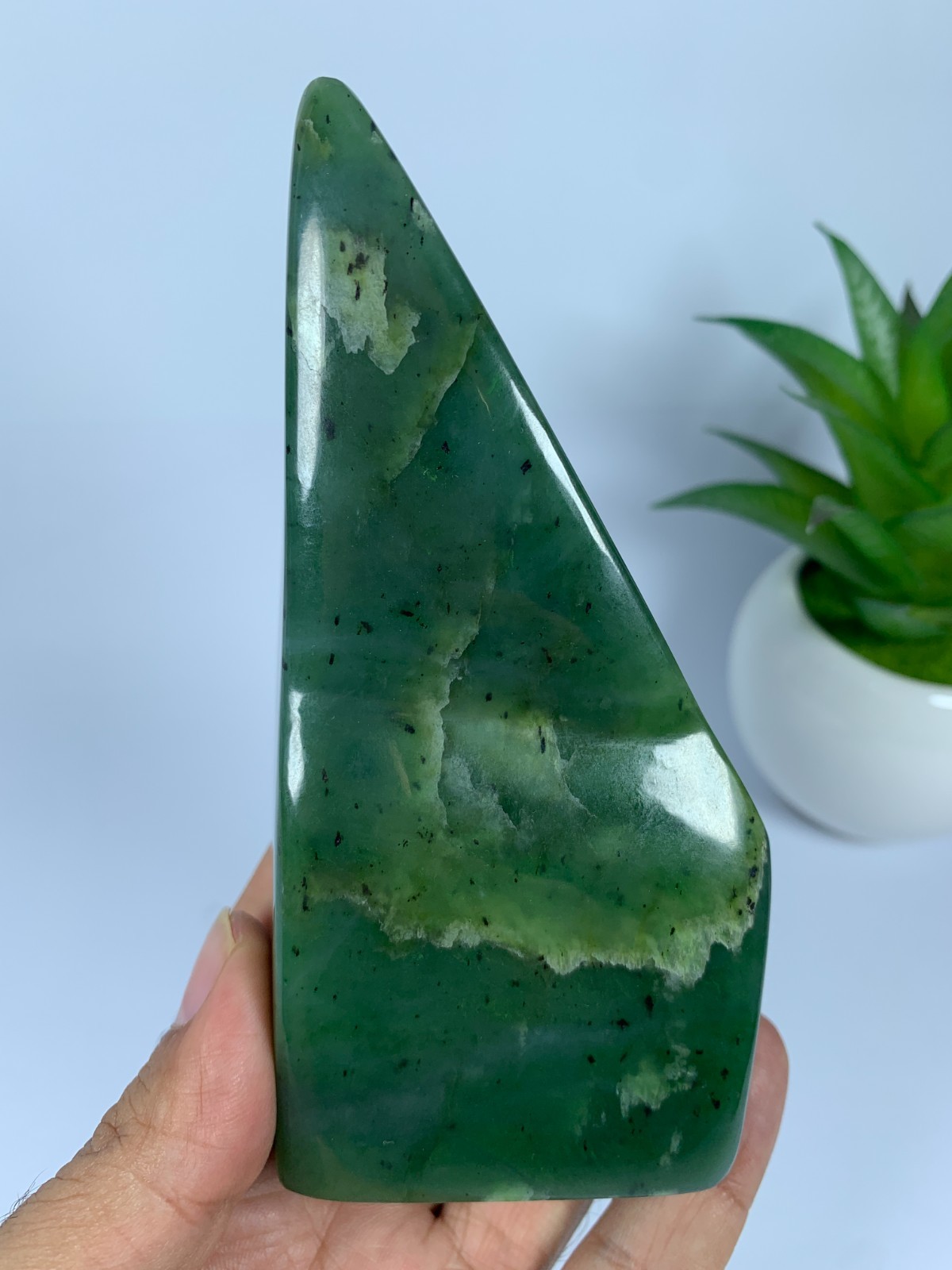 497gram Nephrite Jade Polished Green Genuine Freeform Rough Crystal, Afghanistan