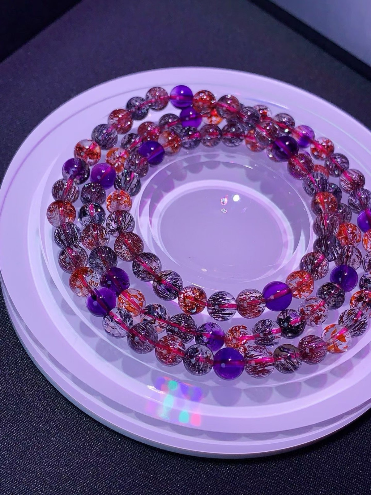 6.2mm TOP Natural Colorful super seven gem quartz crystal energy bracelet 30.9G