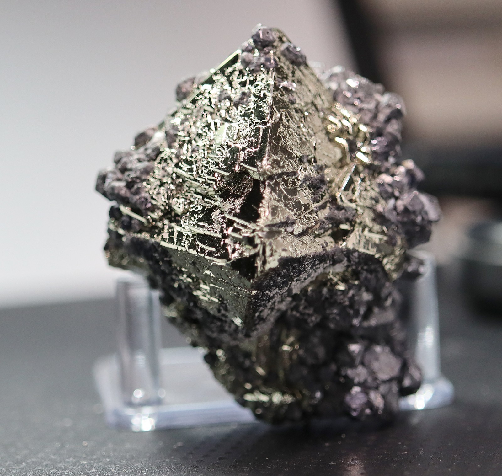 A perfect octahedron of pyrite with galena. No damage Huanzala mine Ancash, Peru