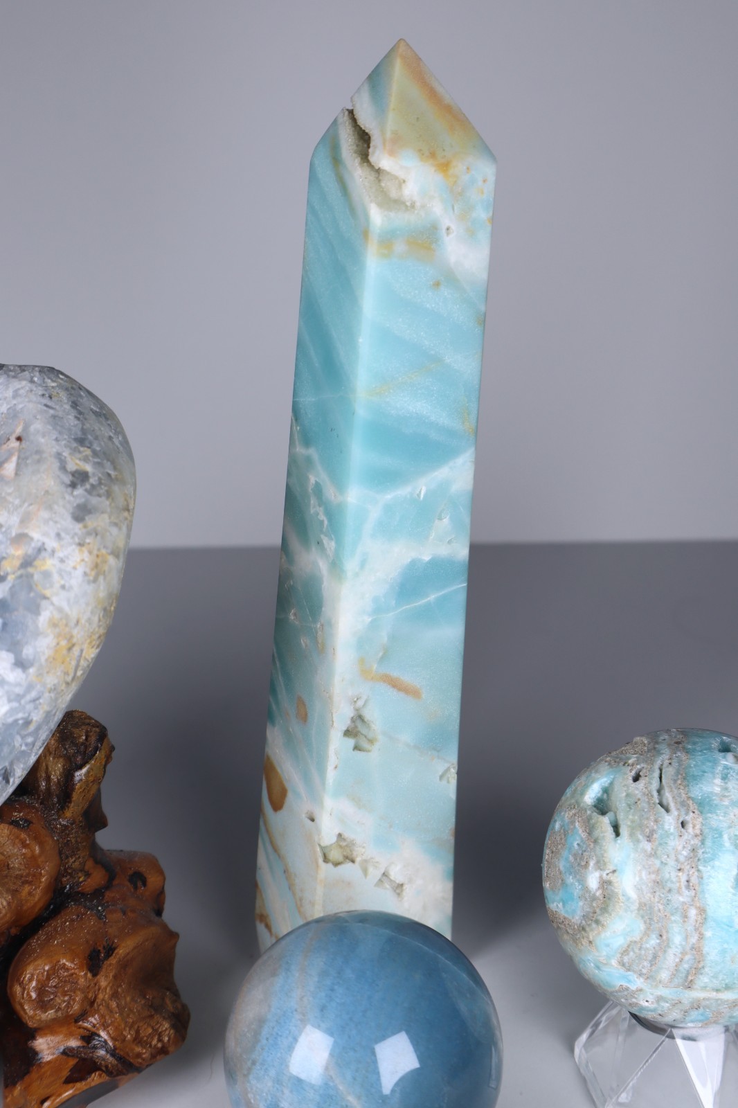 Large BLUE CRYSTAL LOT Celestite Angelite Caribbean Calcite Tower Amazonite