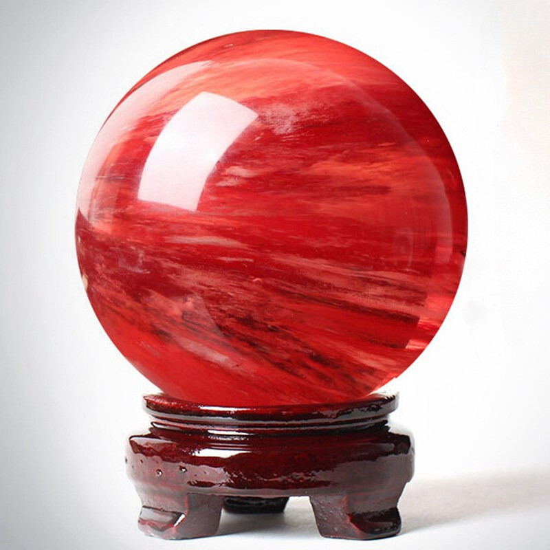 2LB Big Natural Red Smelting Quartz Crystal Sphere Healing Energy Ball W/ Stand