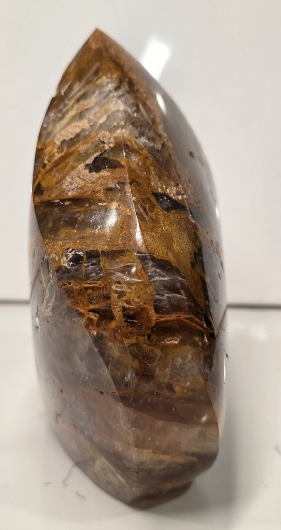 4LB 6″ High-Grade AAA Golden Healer with Smoky Quartz Crystal Flame Free-form