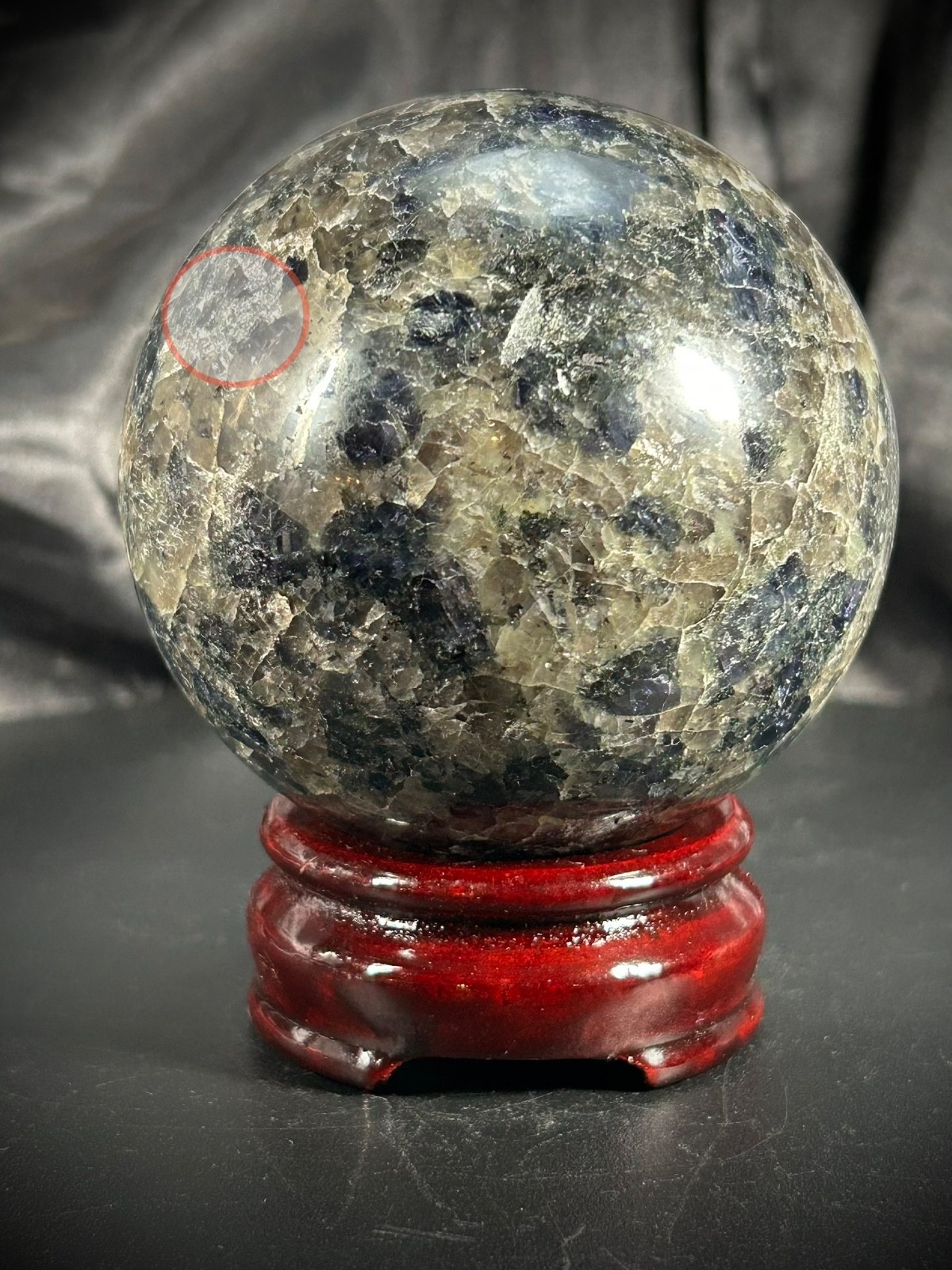 Perfectly Imperfect SALE 3.06″ Iolite Sphere With Wood Stand (SEE DETAILS)