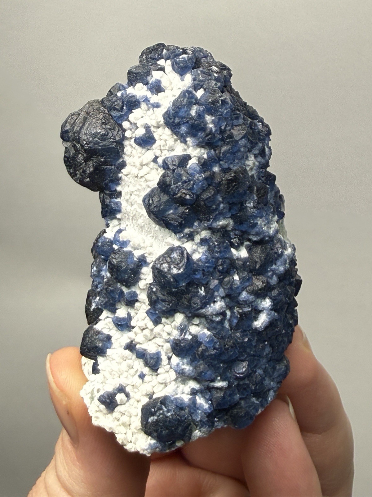 Superb Blueberry Fluorite on Candle Quartz |Huanggang Liang Mine, Inner Mongolia