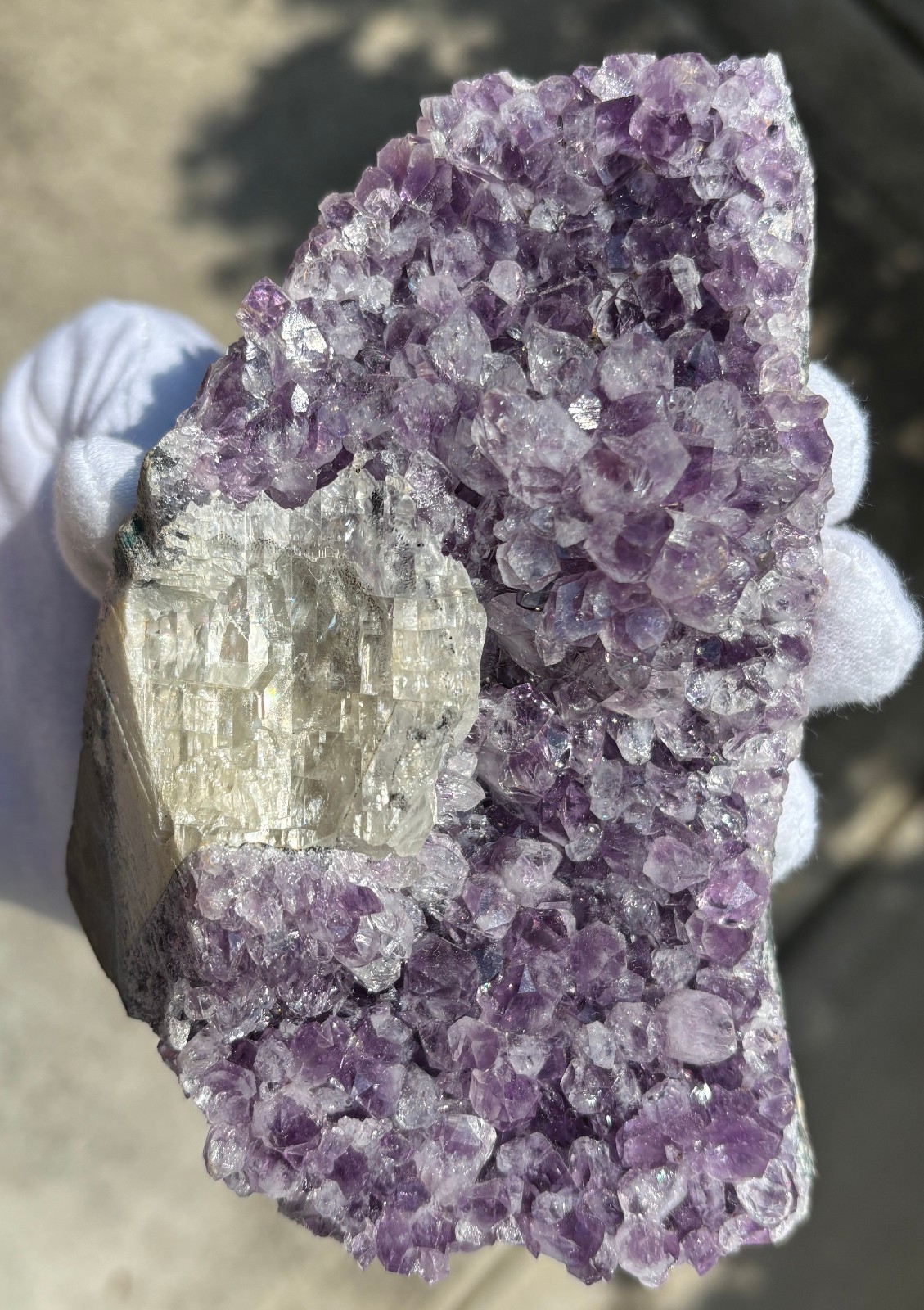 USA SALE 629g/1.38LB AMETHYST with CLEAR CALCITE SPECIMEN FREE STANDING FREEFORM