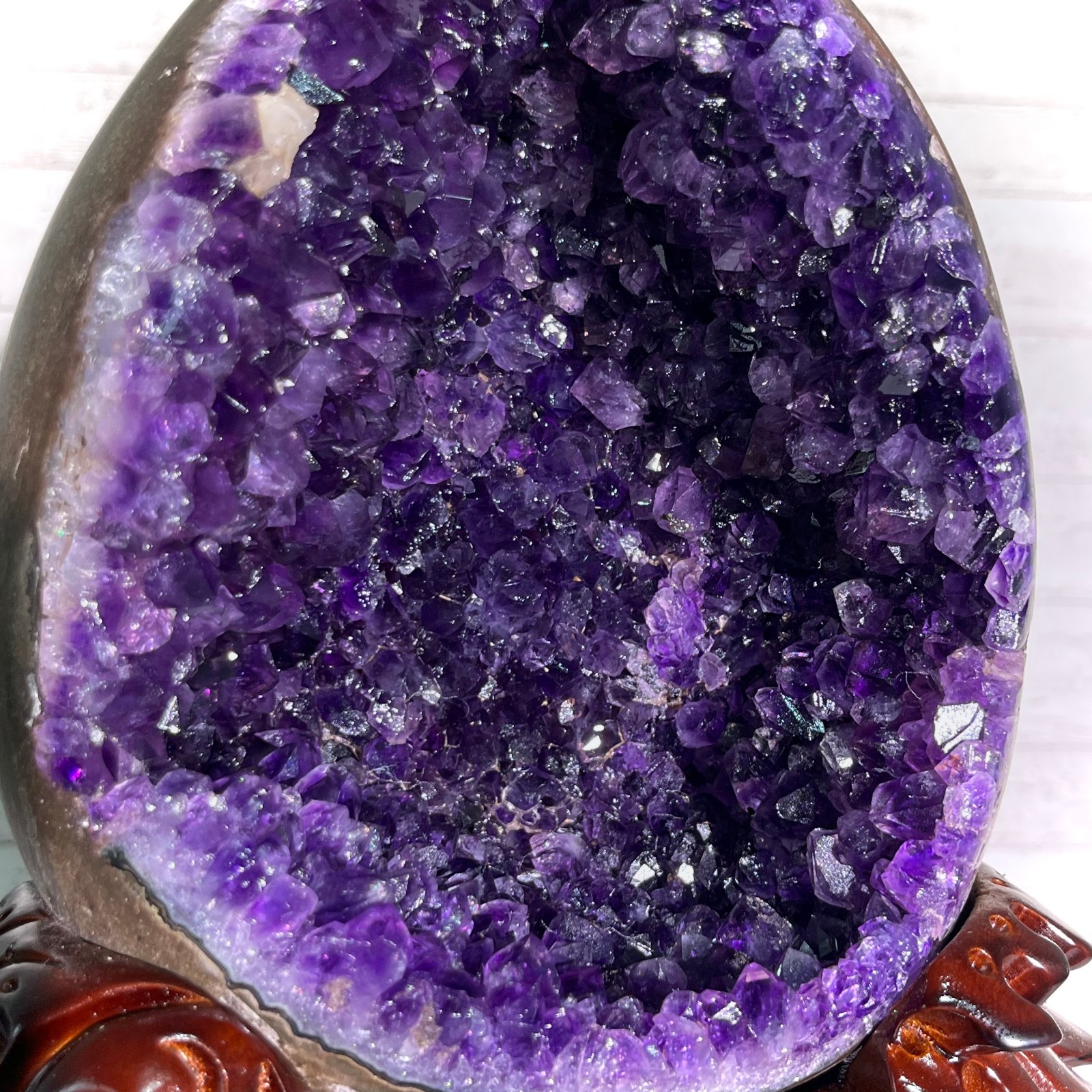 13.4 lb Amethyst Cluster Geode Dragon Egg Crystal w/ Wood Stand Mineral Specimen