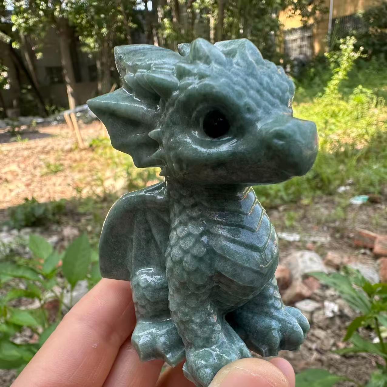 1pc Natural Lushan Jade Quartz Carved Little Dragon Skull Crystal Reiki Decor