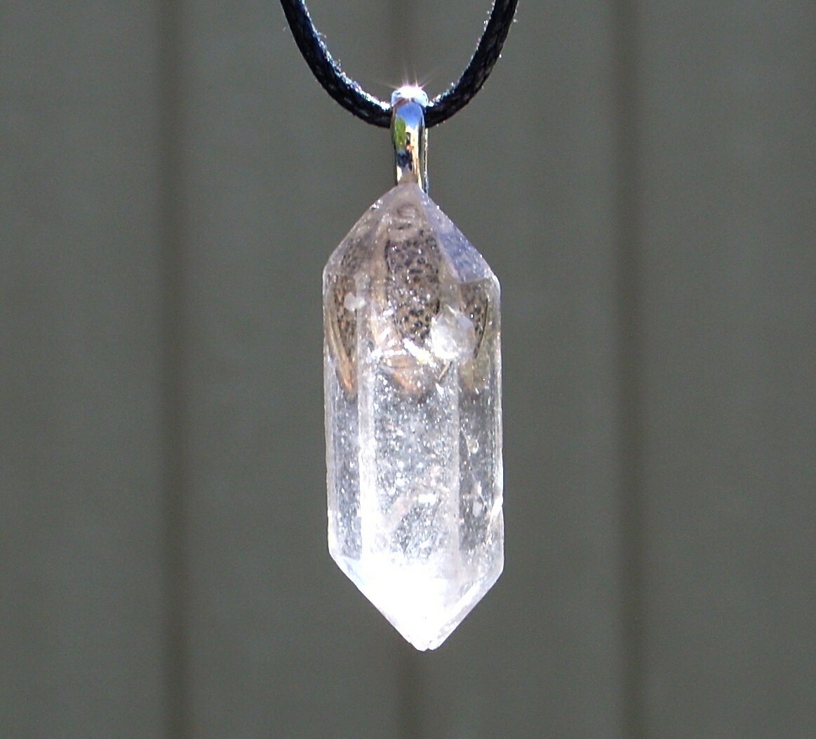 Tibetan Black Quartz Crystal Point Free Form Stone Pendant Necklace Double Term