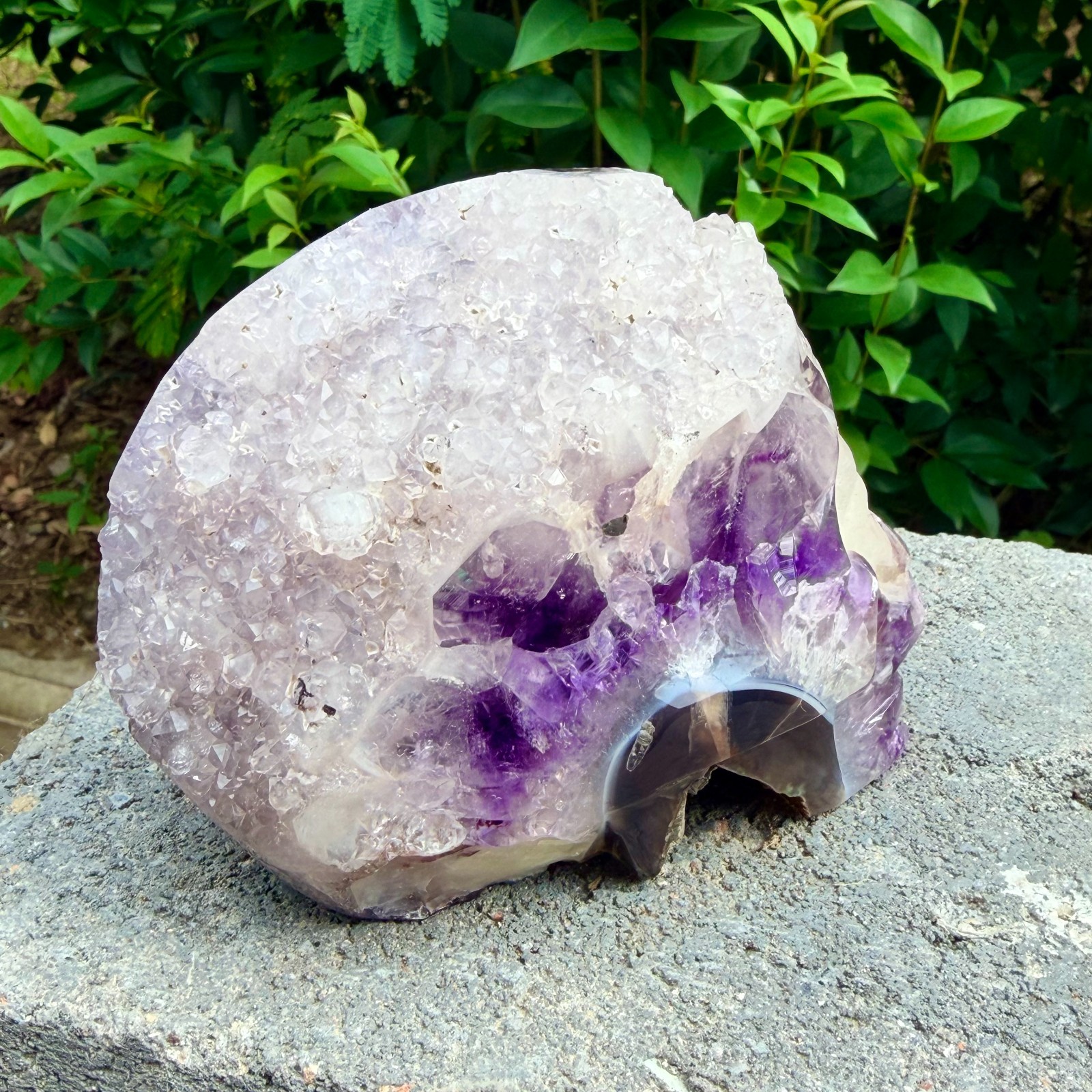 2.71lb Amethyst agate crystal cave skull, Rare hand carved skull specimen