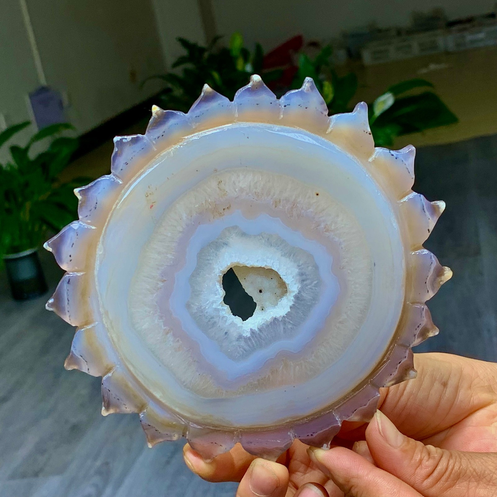 356G Natural agate crystal cave quartz hand carved sunflower