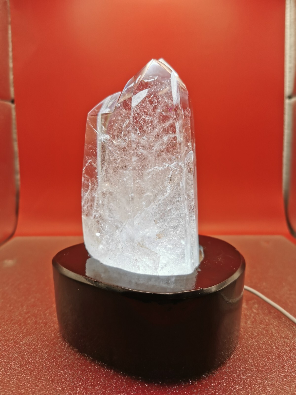 Natural Clear Quartz Double Point Obelisk Crystal With Custom Light Stand 2+LB