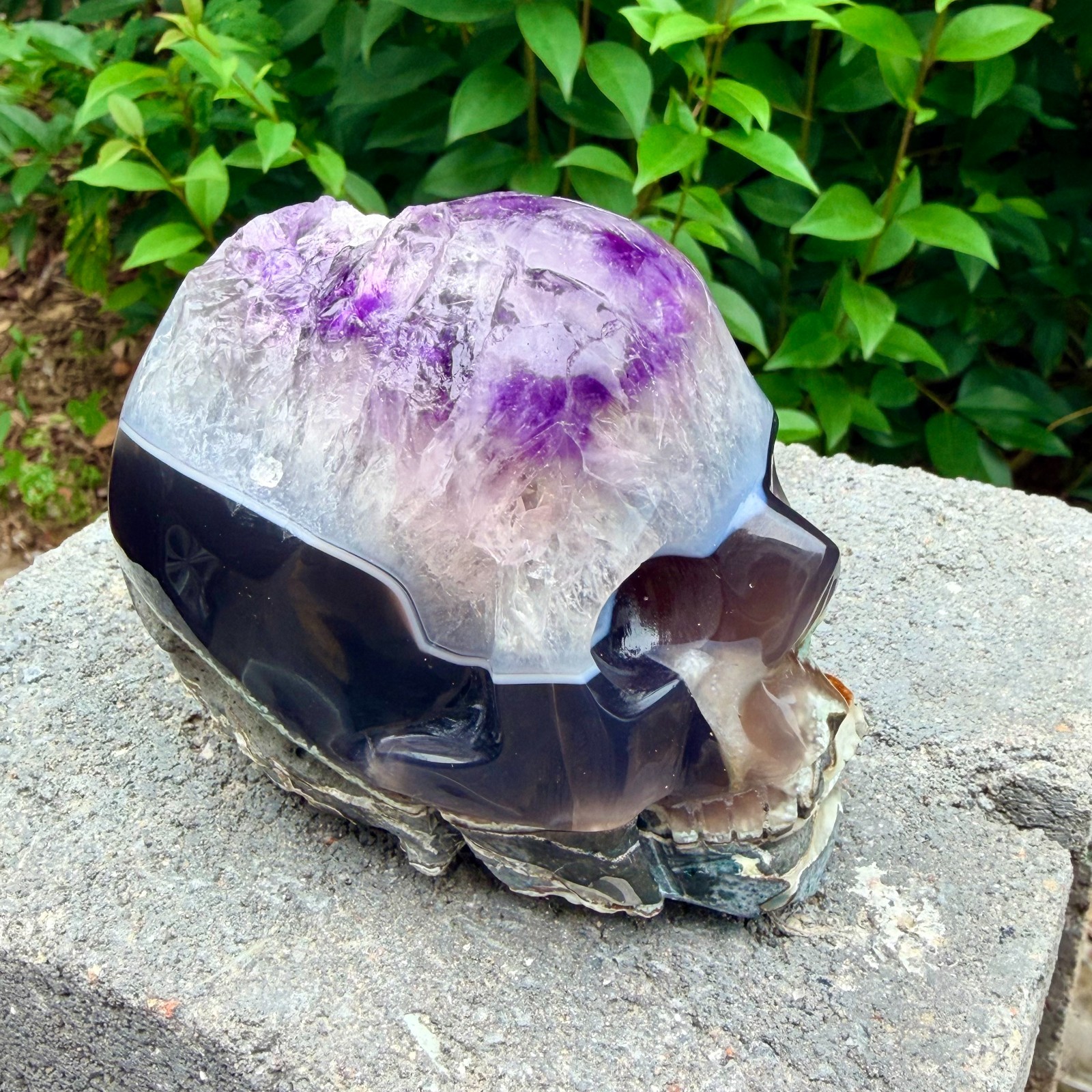 1.84LB Amethyst agate crystal cave skull, Rare hand carved skull specimen