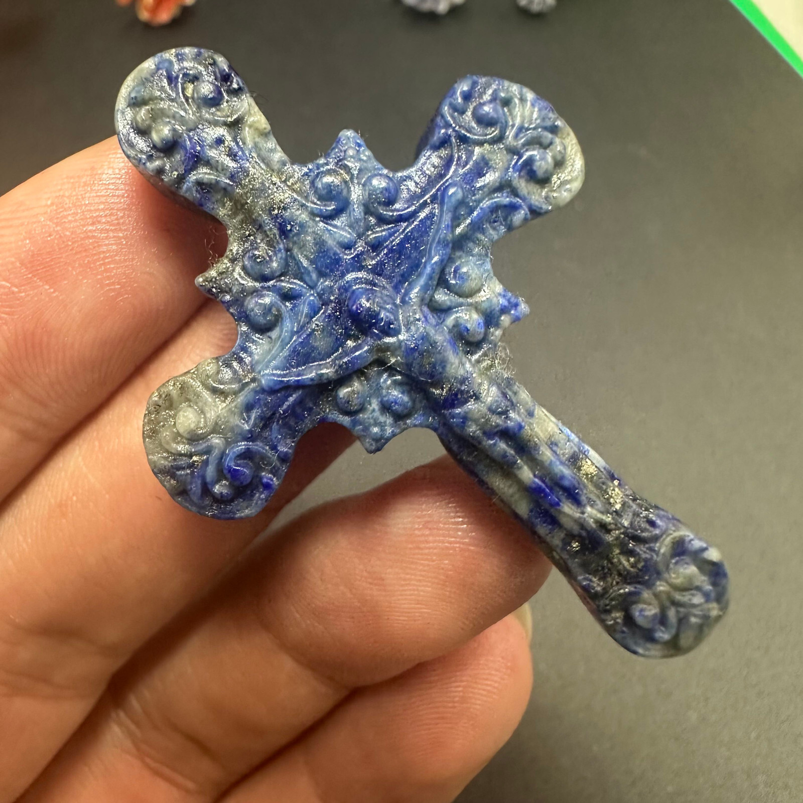 Natural lazurite Carved Christianity Cross Quartz Jesus Crystal Reiki Healing 1P
