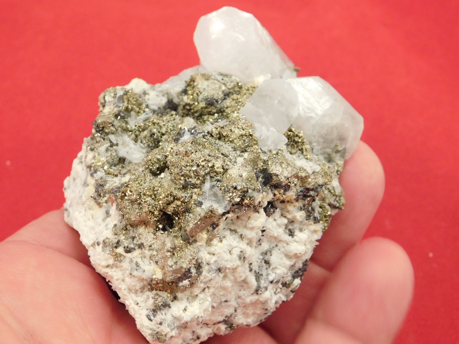 FLUORESCENT Calcite Crystal Cluster with CHALCOPYRITE! Peru 185gr