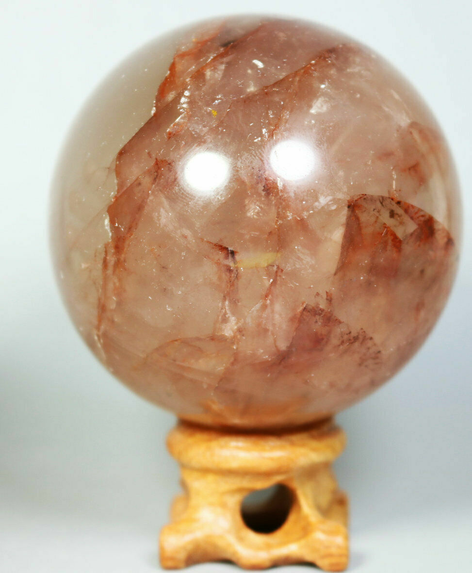 Natural RED FIRE QUARTZ Hematoid Crystal PHANTOM MULTI INCLUSIONS Sphere Stand