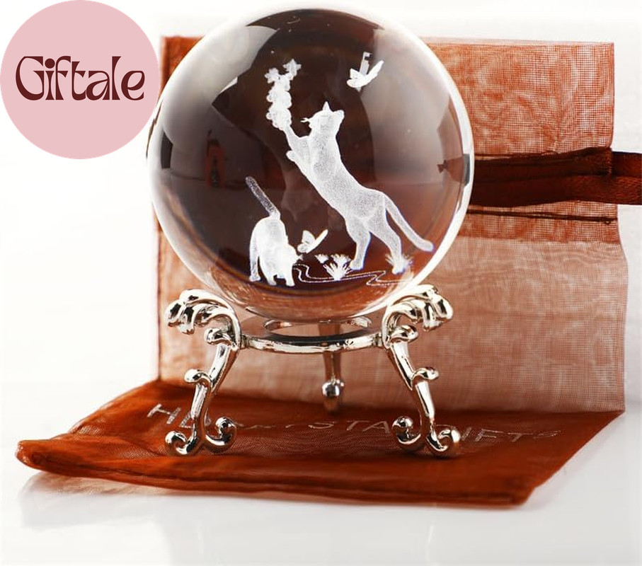 60Mm Crystal Ball with Stand – Laser Engraved Cat Sphere 3D Glass Ornament & Pap