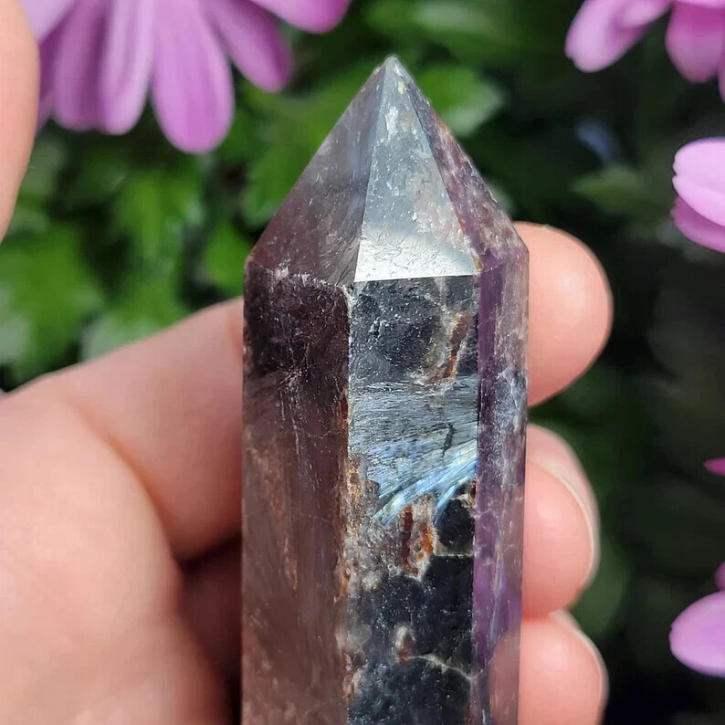 Natural Arfvedsonite Healing Crystal Tower Point Reiki Obelisk Meditation Decor