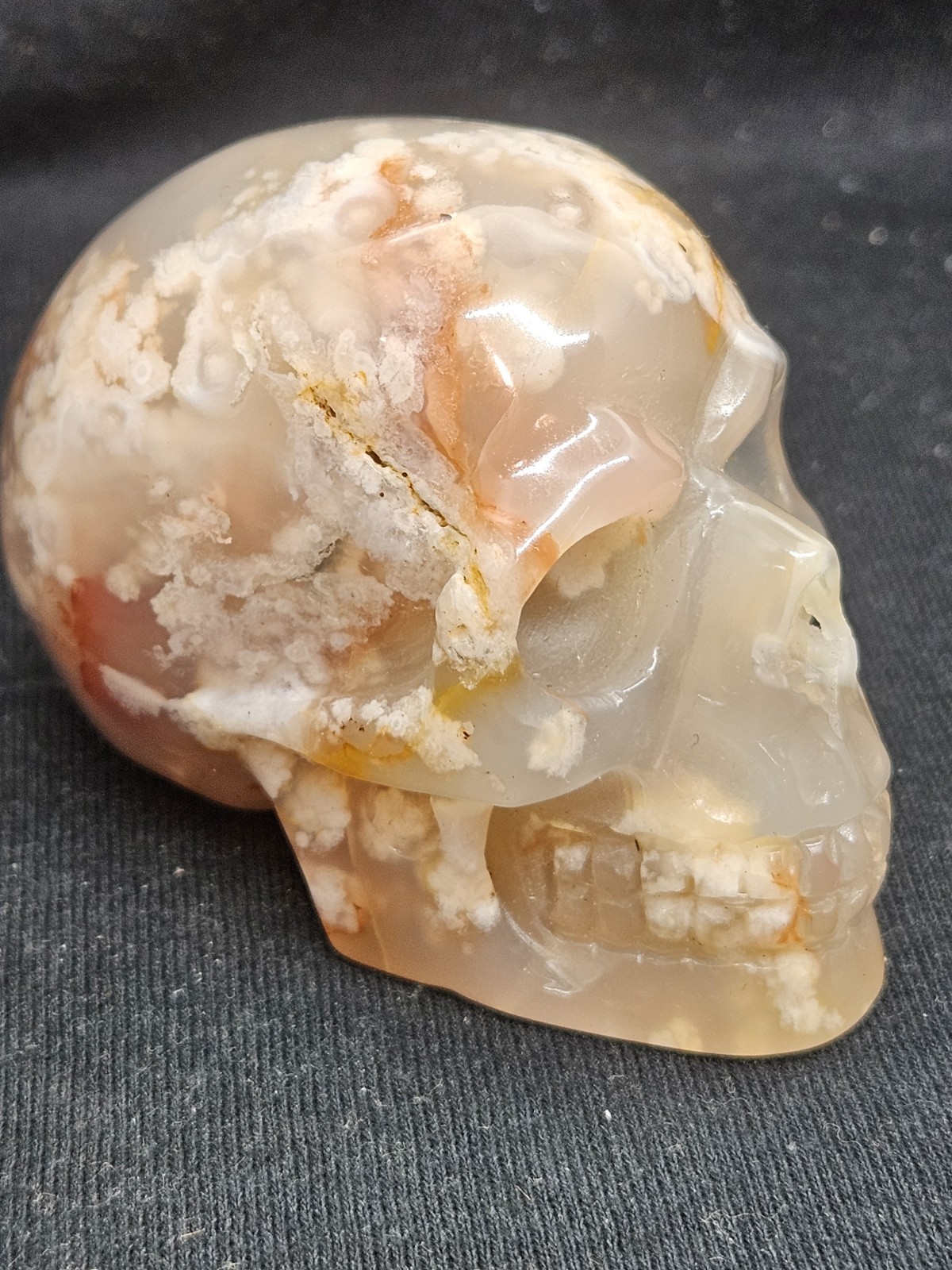 Hand-Carved Flower Agate Crystal Skull – 3.5″ Polished Cherry Blossom Agate