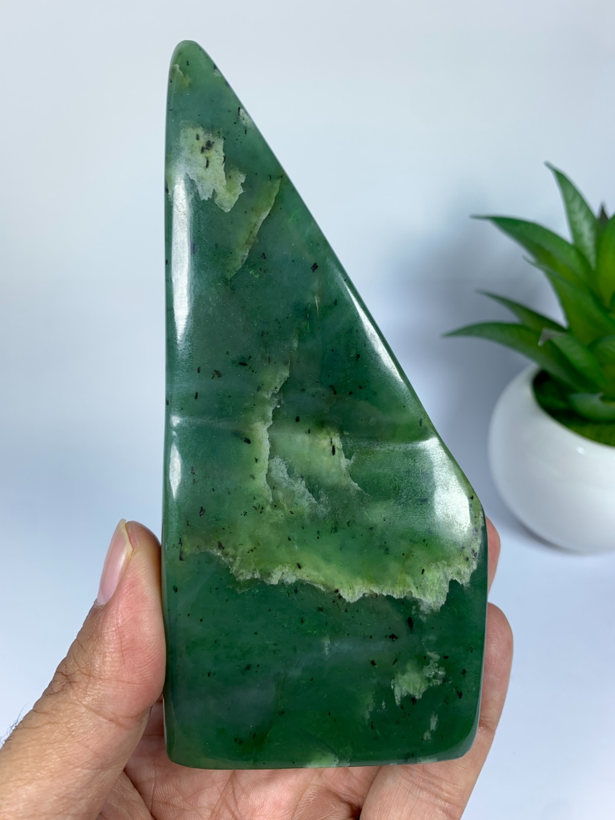 497gram Nephrite Jade Polished Green Genuine Freeform Rough Crystal, Afghanistan