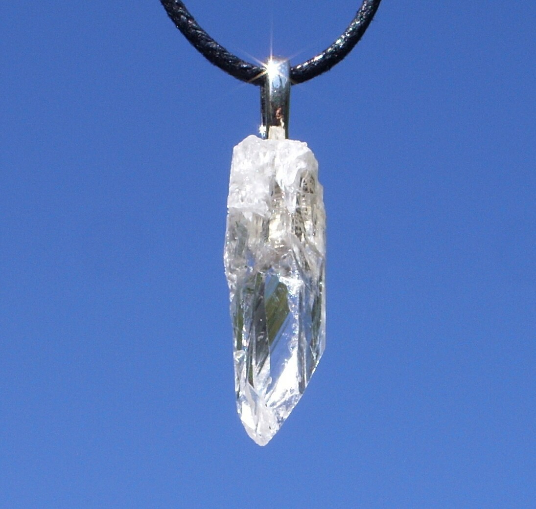 High Grade Clear Danburite Free Form Stone Crystal Pendant Necklace