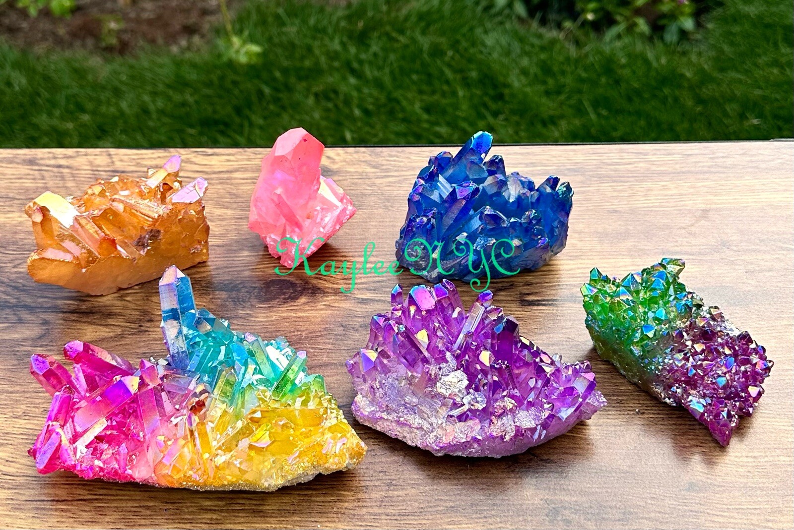Wholesale Lot 6-7 PCs Mix Aura Lemurian Quartz Cluster Raw Crystal Nice Quality