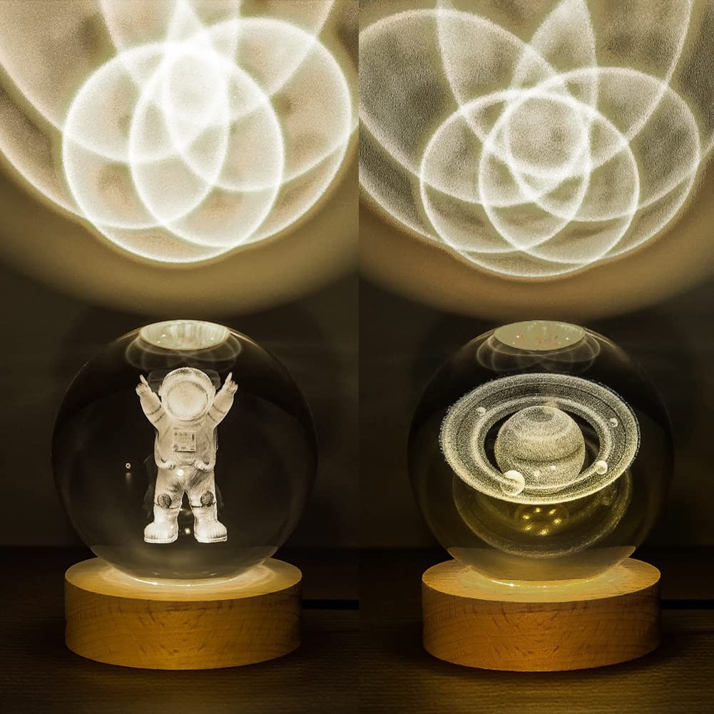 4pcs Wooden Light Base, Round & Square Crystal Sphere Pedestal Stand with USB…