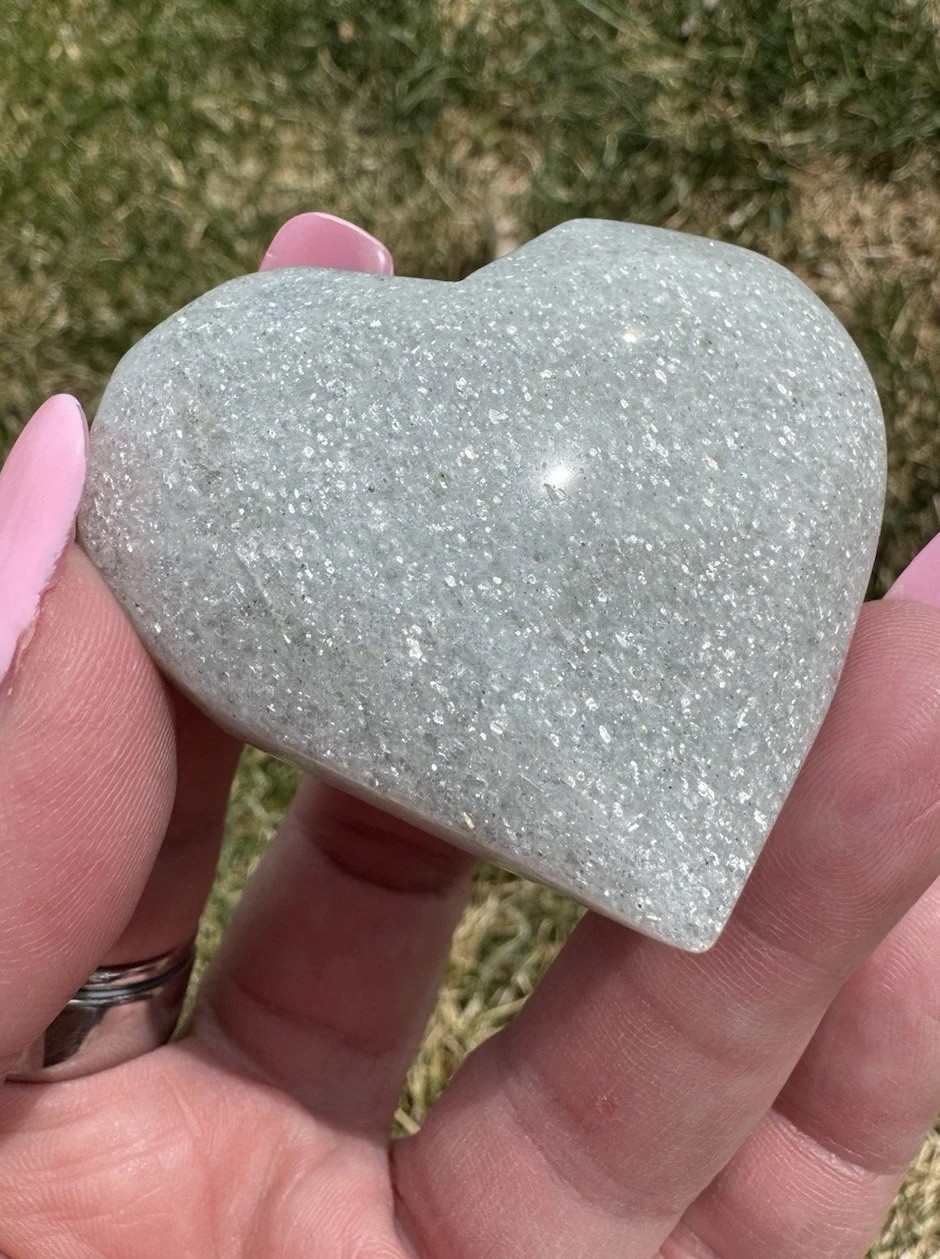 Sparkly Jade Crystal Heart 1 7/8”