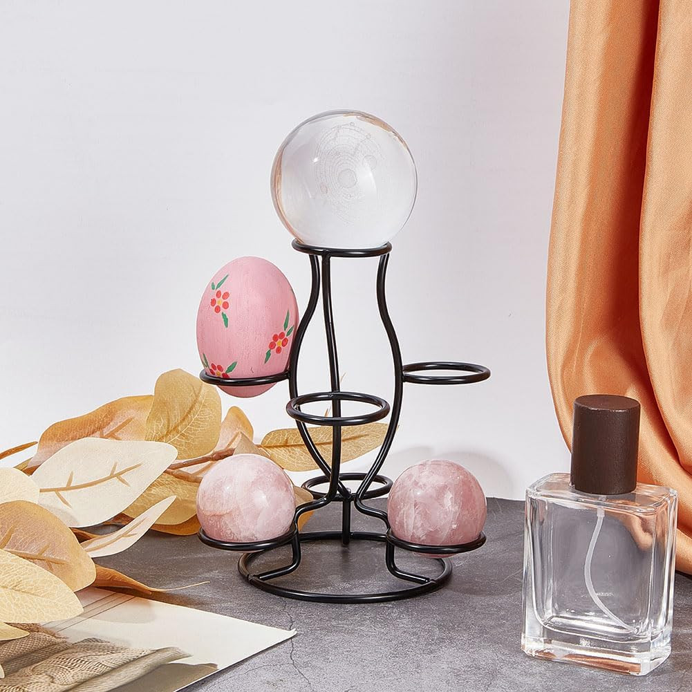 Crystal Sphere Holder 5.6″ Tall, 7 Eggs Display Stand 1.34″ Diameter Metal Multi
