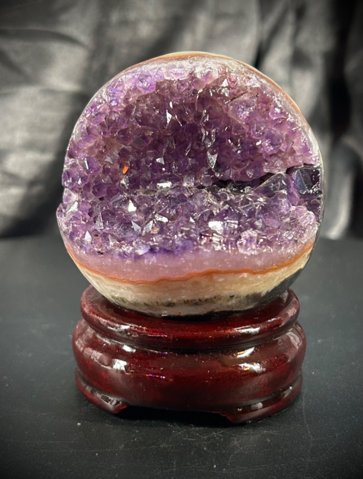 2.43″ diameter Amethyst Pac Man Specimen With Wood Stand 10.2oz