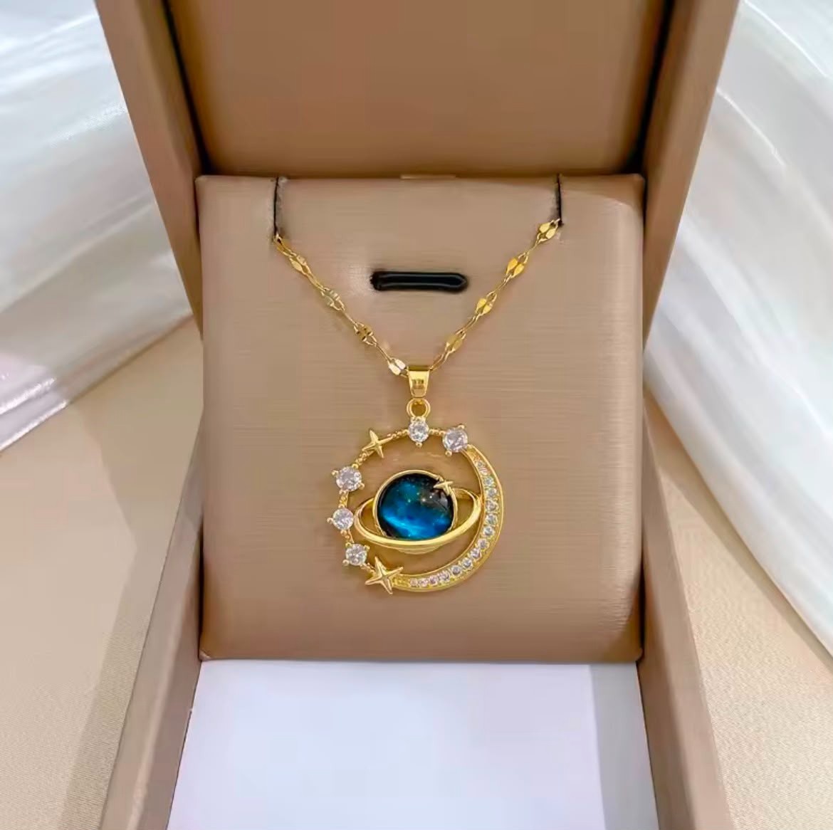 Celestial Galaxy Necklace Gold Planet Pendant Moon Star Jewelry Gift Women Girls